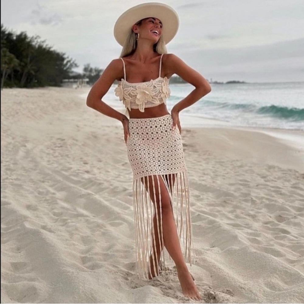 ZARA * FRINGE CROCHETED SKIRT Size L - Picture 3 of 11